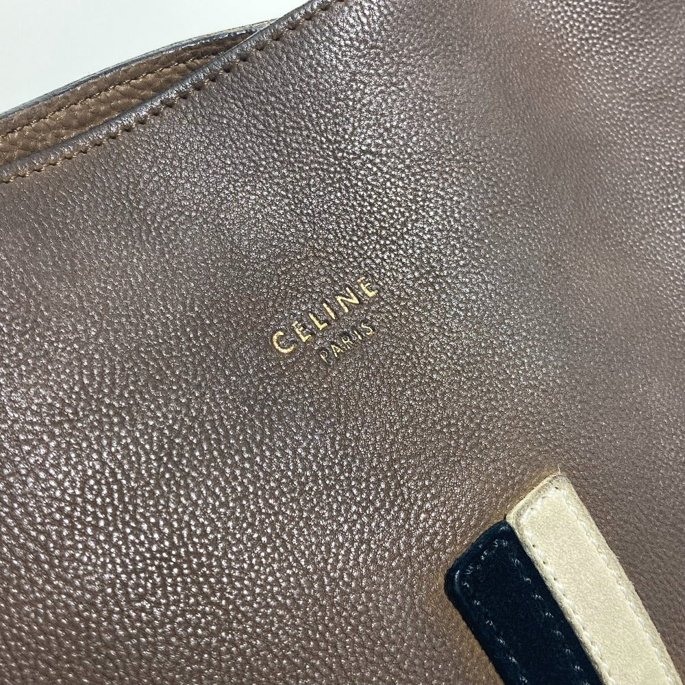 CELINE Shoulder Bag leather Brown bicolor stripes Tote Bag