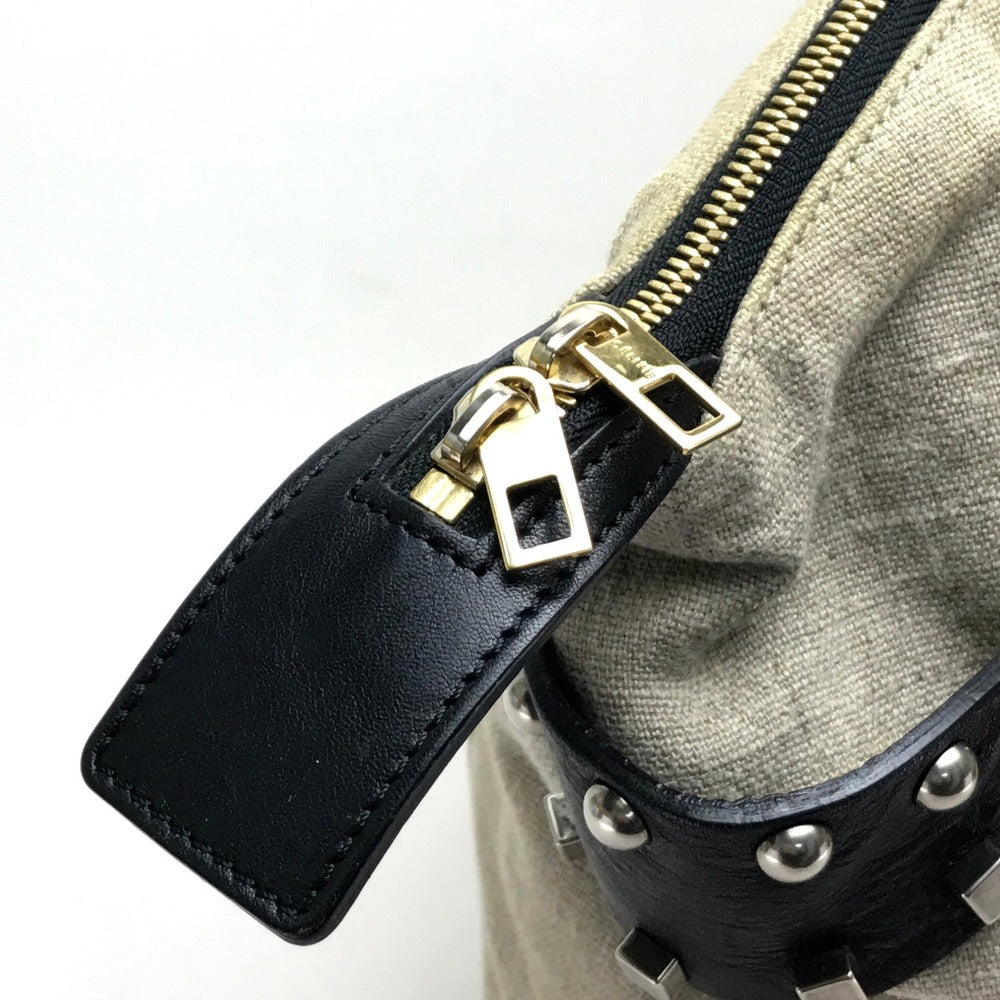 CELINE Tote Bag Linen canvas, leather Beige x black Women Women Used Authentic