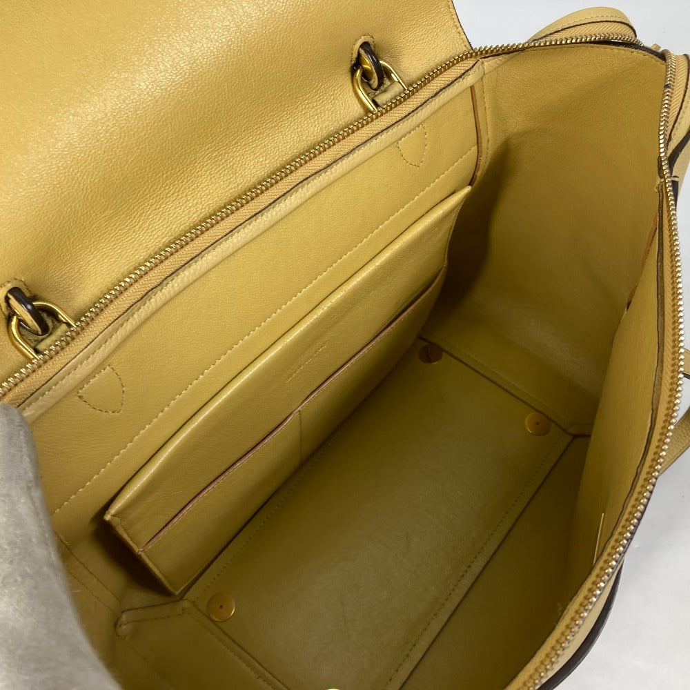 CELINE Shoulder Bag leather yellow Belt bag mini Women Used Authentic