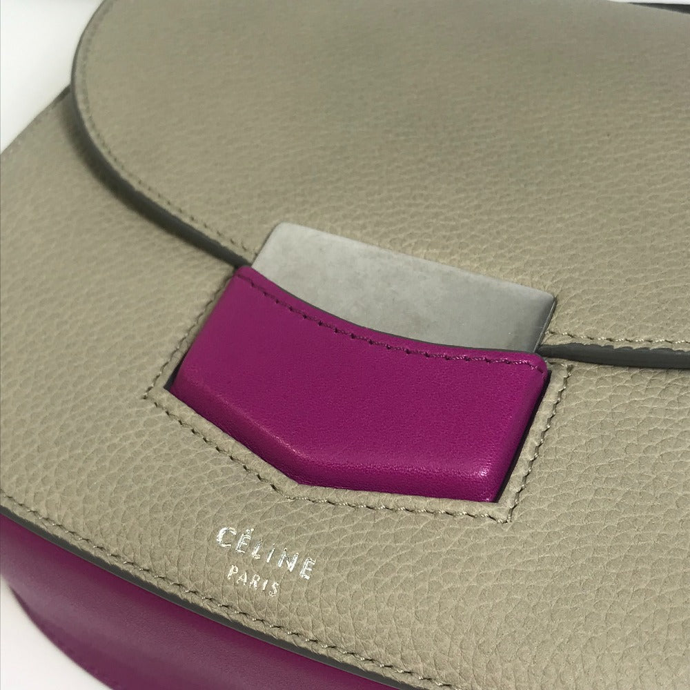 CELINE Shoulder Bag leather Gray x purple pink By color Trotter small Women Used Authentic