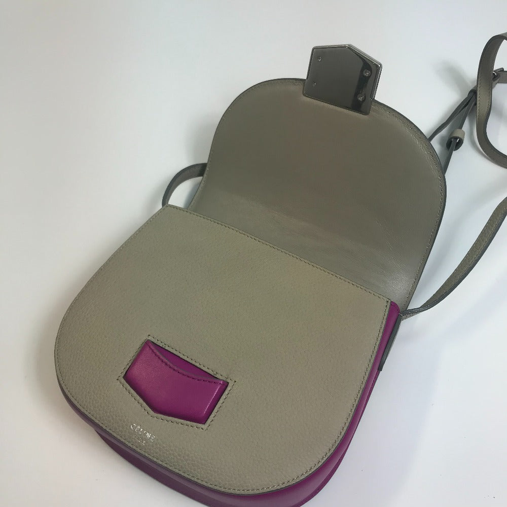 CELINE Shoulder Bag leather Gray x purple pink By color Trotter small Women Used Authentic
