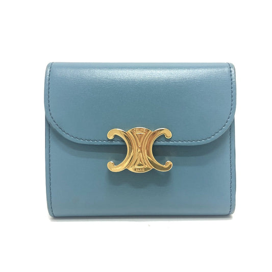 CELINE Trifold wallet leather blue Triomphe