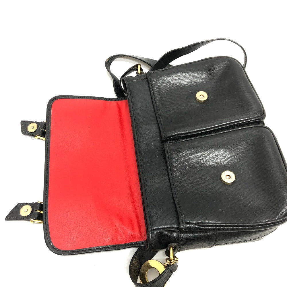 CELINE Shoulder Bag leather black Circle charm Women Used Authentic