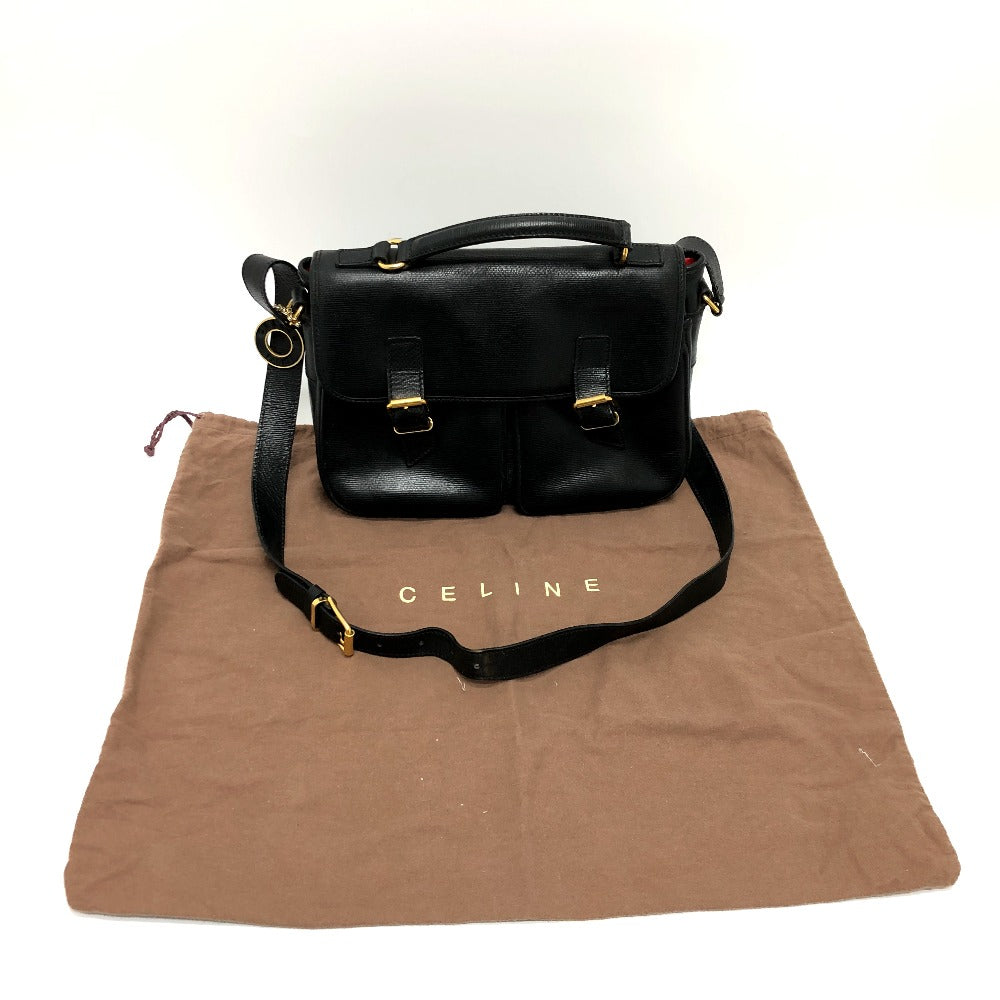 CELINE Shoulder Bag leather black Circle charm Women Used Authentic