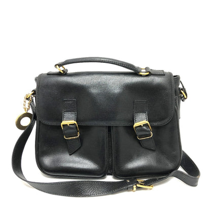 CELINE Shoulder Bag leather black Circle charm Women Used Authentic