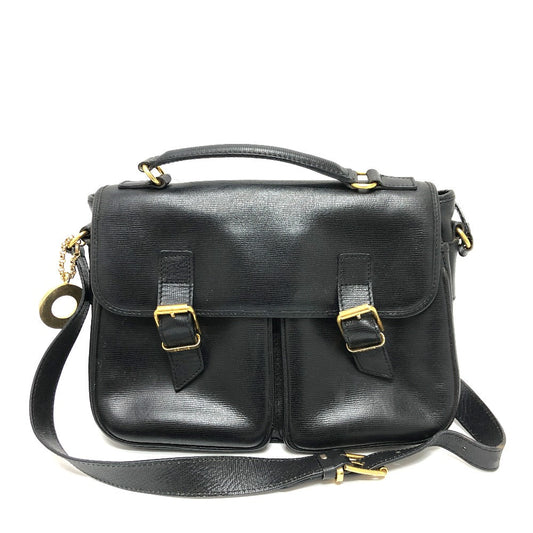 CELINE Shoulder Bag leather black Circle charm Women Used Authentic