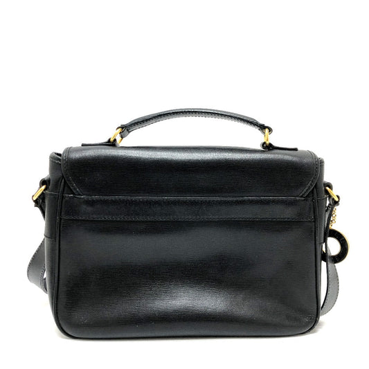CELINE Shoulder Bag leather black Circle charm Women Used Authentic