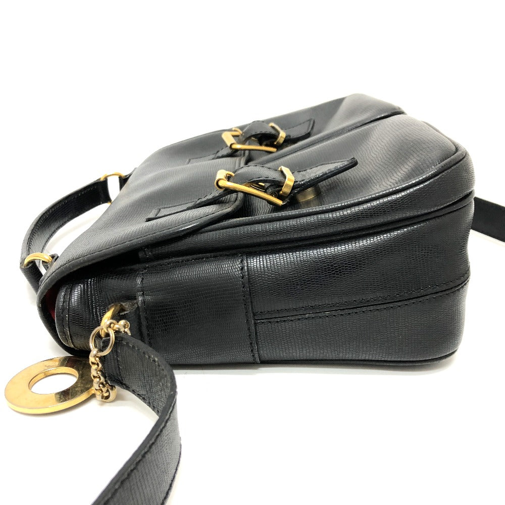 CELINE Shoulder Bag leather black Circle charm Women Used Authentic