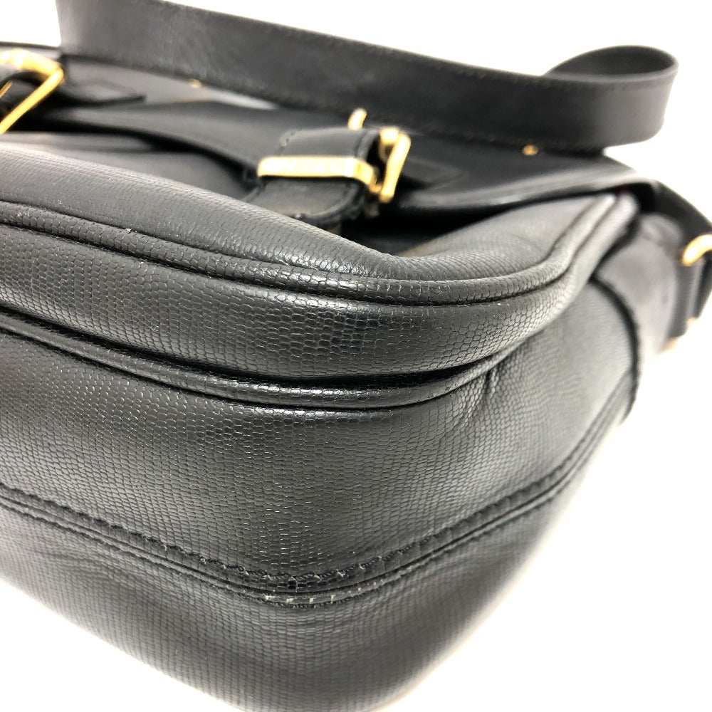 CELINE Shoulder Bag leather black Circle charm Women Used Authentic