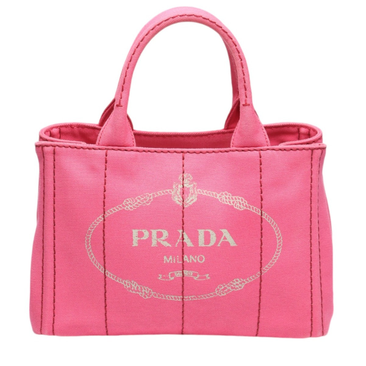 PRADA Tote Bag 1BG439 denim Fusha pink 2 way bag Canapa Women Used Authentic