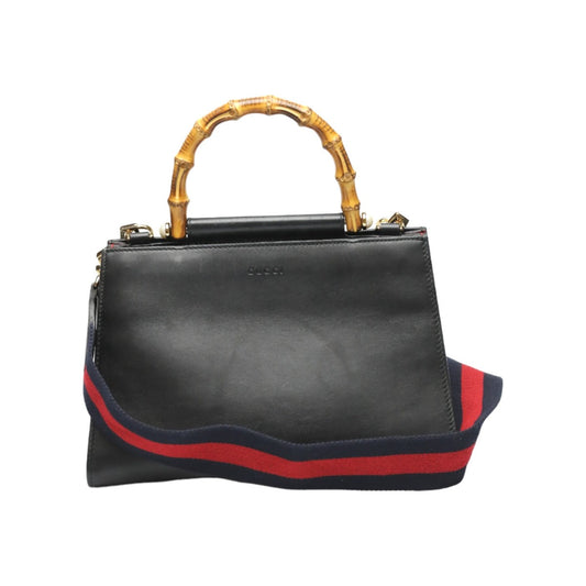 GUCCI Handbag 459076 leather black Bamboo leather 2 way bag Women Used Authentic