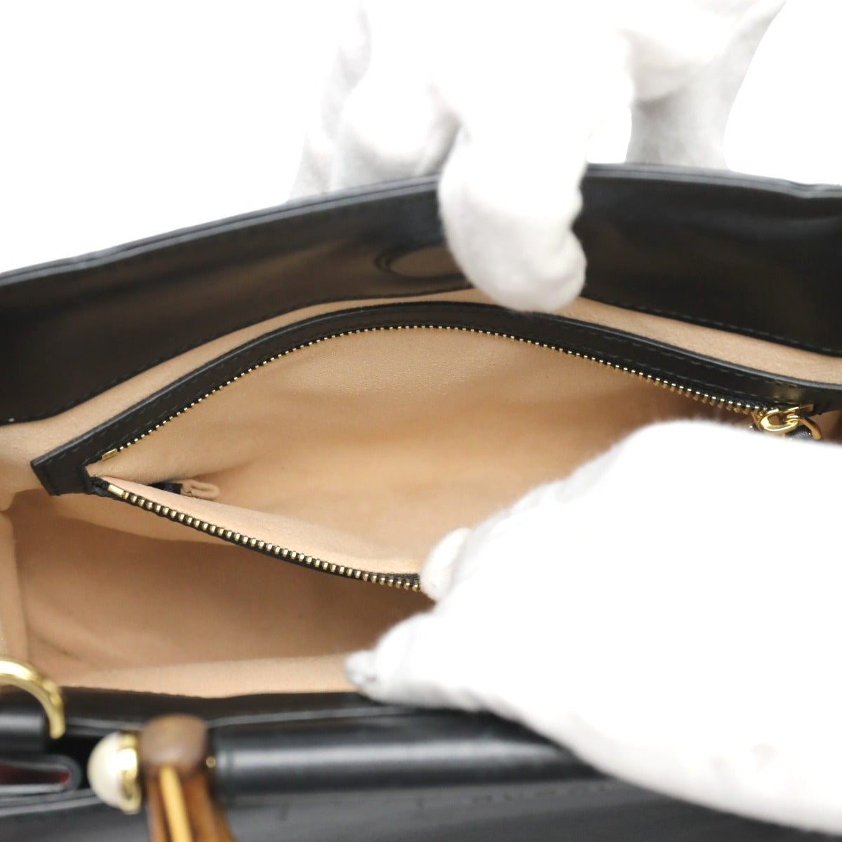 GUCCI Handbag 459076 leather black Bamboo leather 2 way bag Women Used Authentic