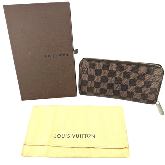 LOUIS VUITTON Long Wallet Purse N60015 Damier canvas Ebene Zip Around Damier Zippy wallet unisex(Unisex) Used Authentic