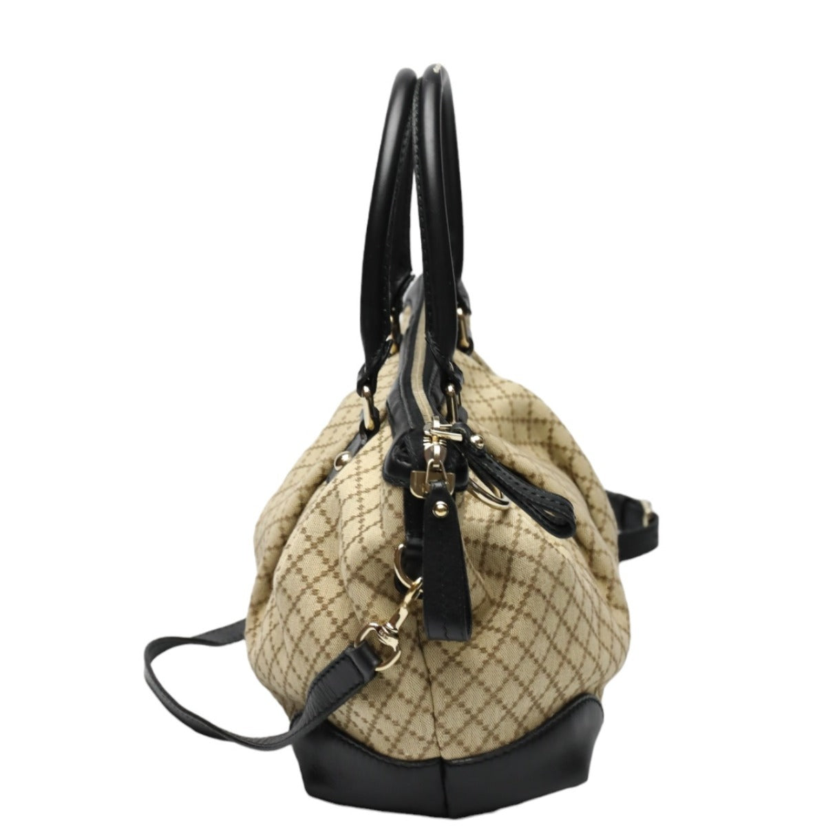 GUCCI Shoulder Bag 247902 canvas Black x beige 2WAYShoulder Bag Diamante Women Used Authentic