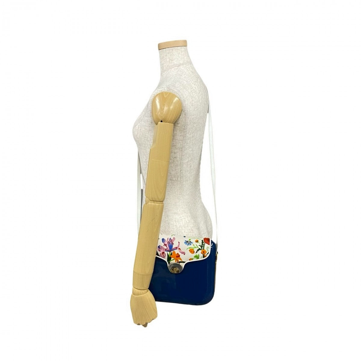 GUCCI Shoulder Bag Plastic, Leather, Satin blue Flora floral pattern Women Used Authentic