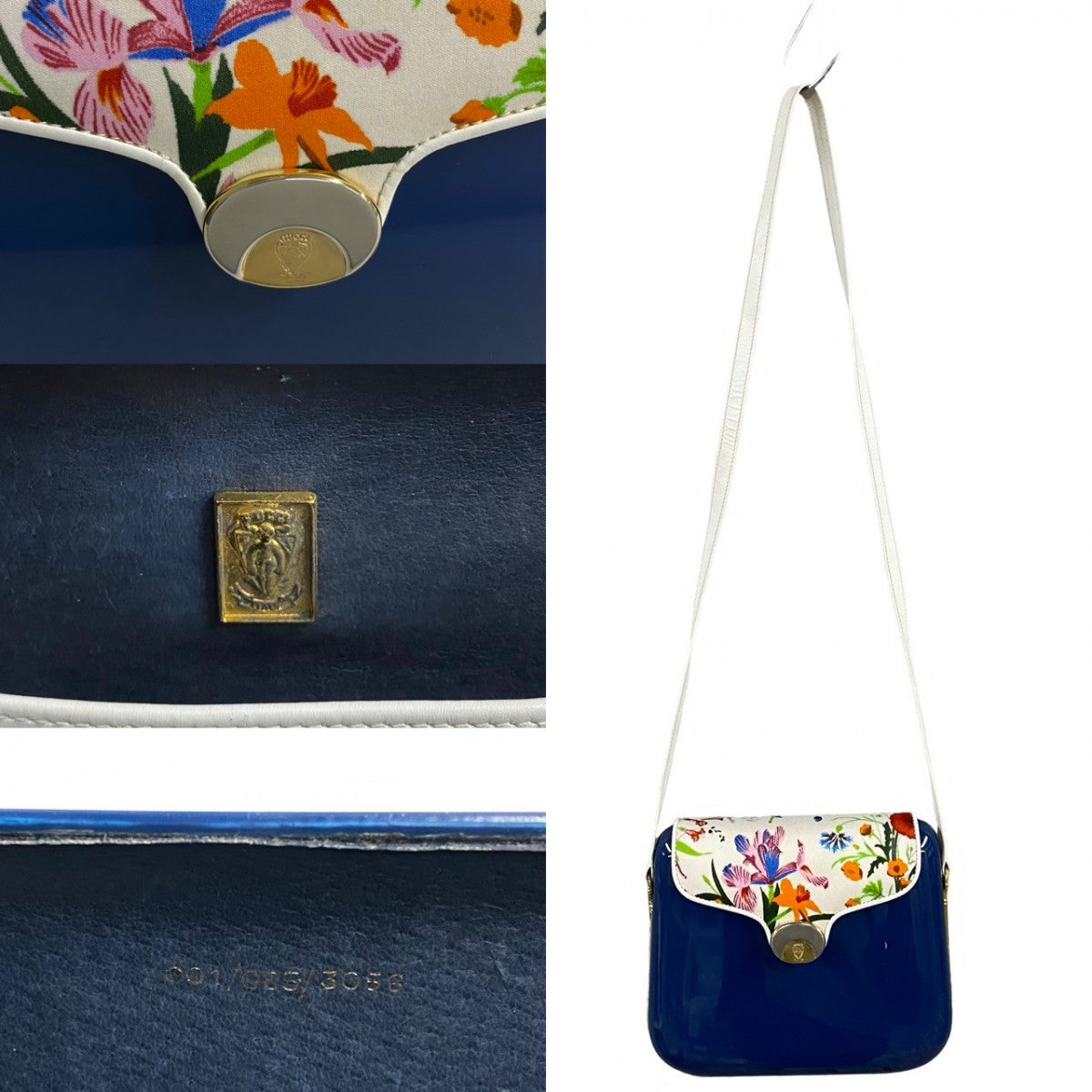 GUCCI Shoulder Bag Plastic, Leather, Satin blue Flora floral pattern Women Used Authentic
