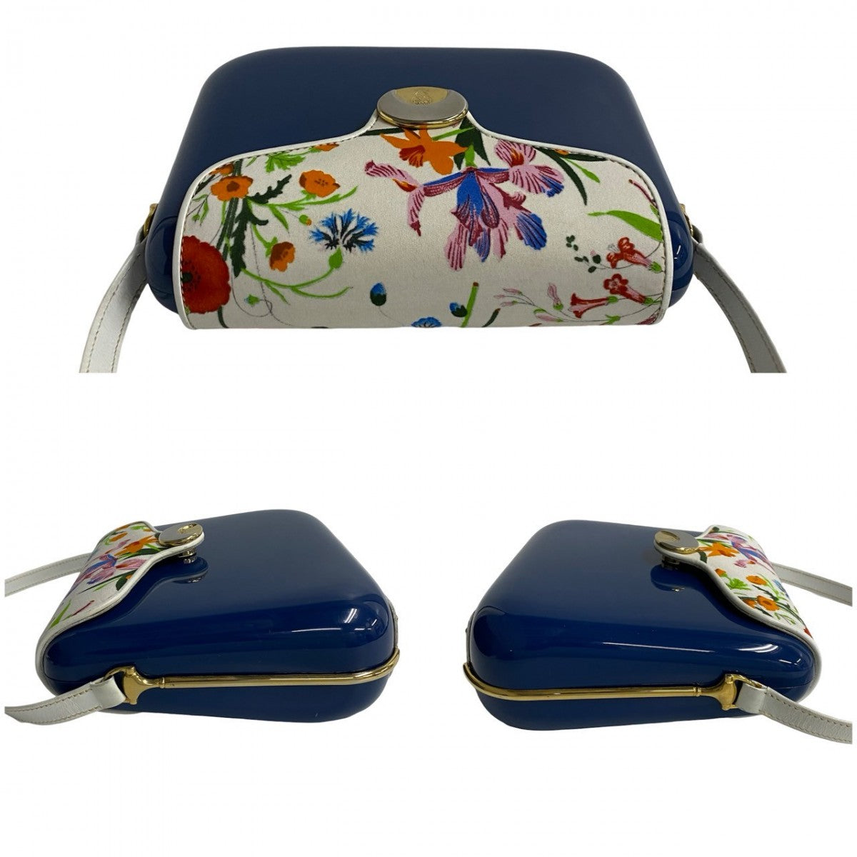 GUCCI Shoulder Bag Plastic, Leather, Satin blue Flora floral pattern Women Used Authentic