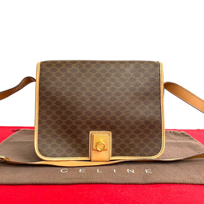 CELINE Shoulder Bag Leather, PVC Brown Macadam Blason Triomphe Pattern Women Used Authentic
