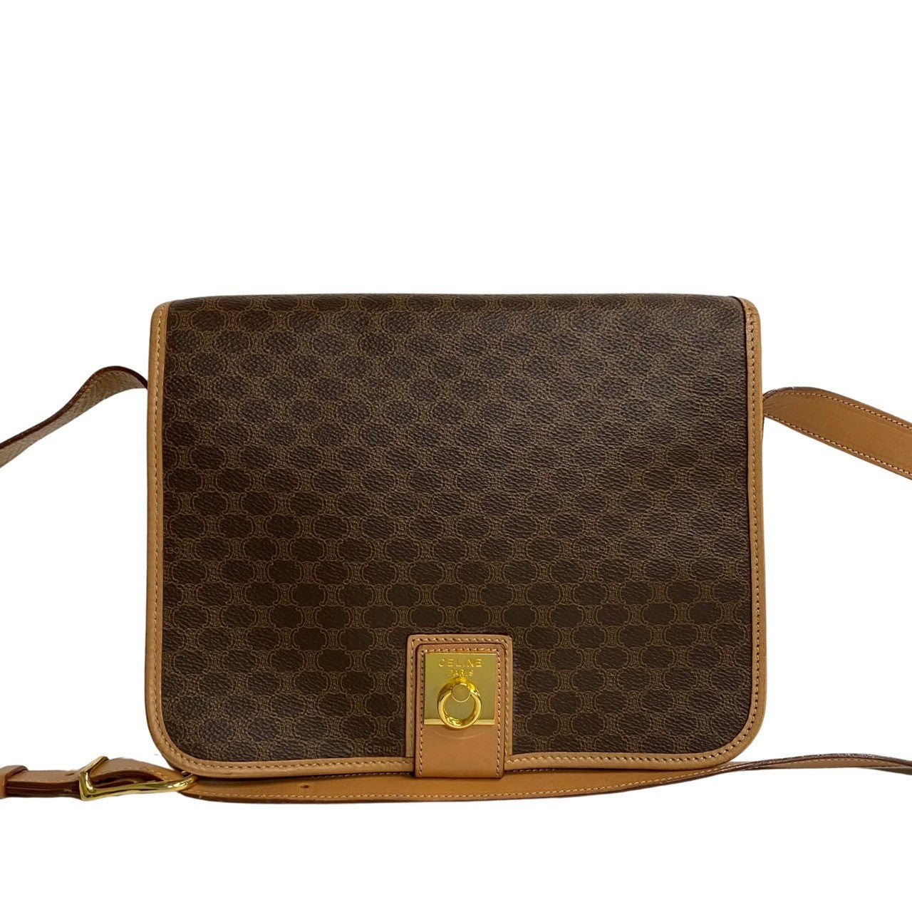 CELINE Shoulder Bag Leather, PVC Brown Macadam Blason Triomphe Pattern Women Used Authentic