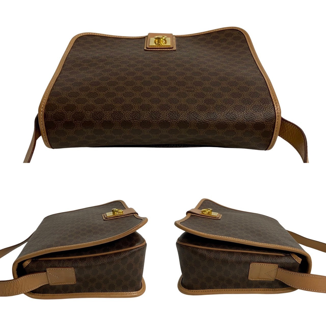 CELINE Shoulder Bag Leather, PVC Brown Macadam Blason Triomphe Pattern Women Used Authentic