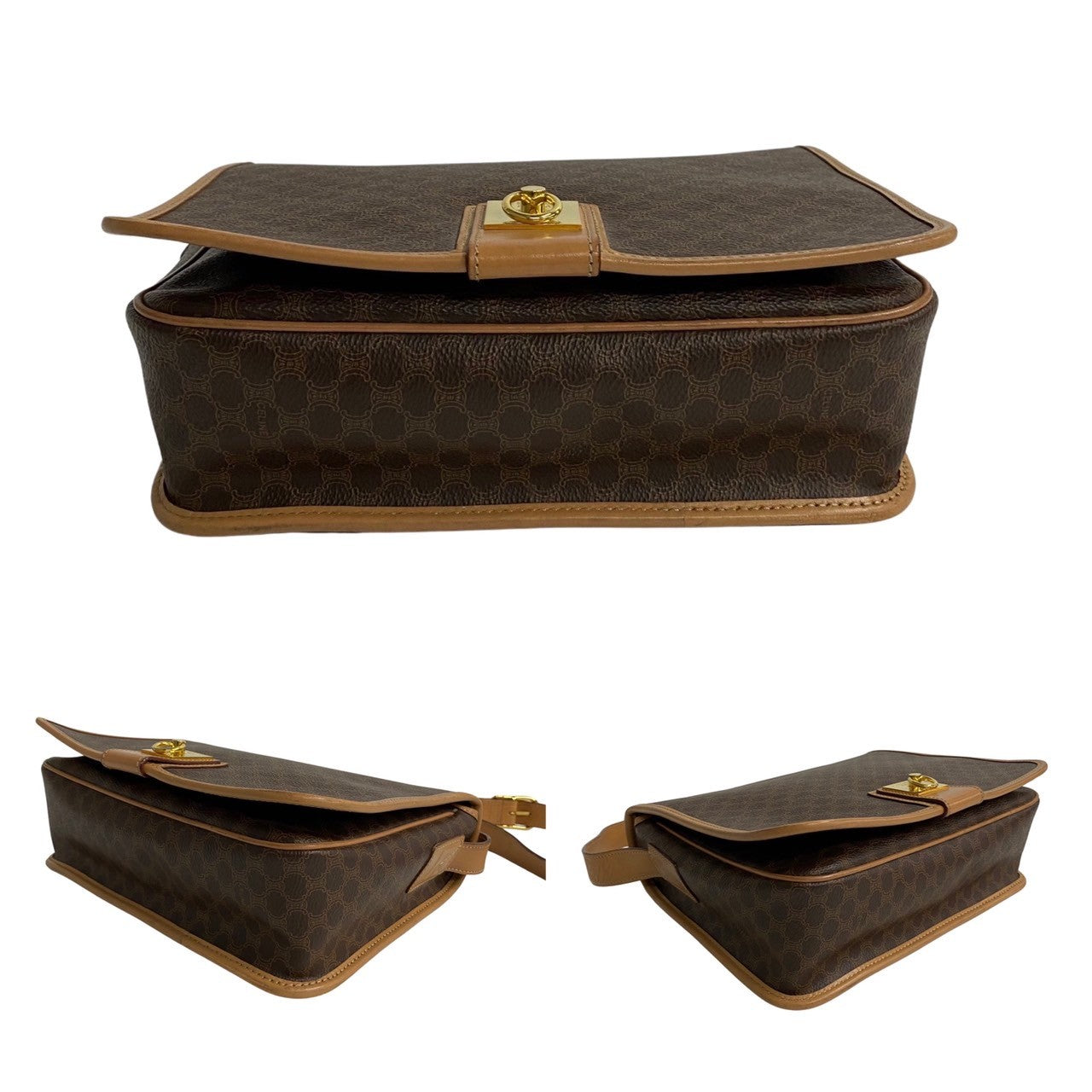 CELINE Shoulder Bag Leather, PVC Brown Macadam Blason Triomphe Pattern Women Used Authentic
