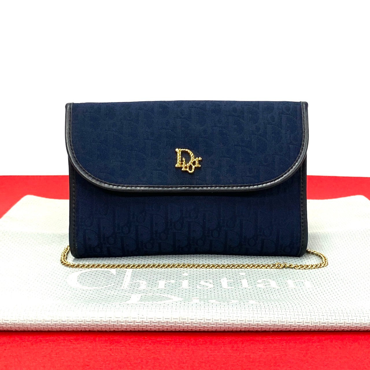 Dior Shoulder Bag Canvas, Leather Navy Trotter Women Used Authentic