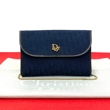 Dior Shoulder Bag Canvas, Leather Navy Trotter Women Used Authentic