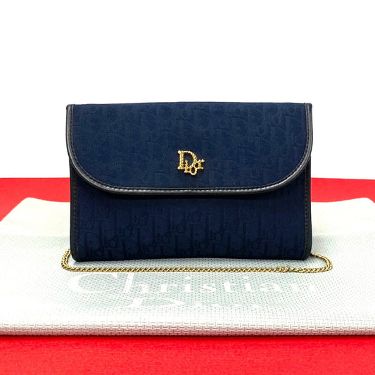 Dior Shoulder Bag Canvas, Leather Navy Trotter Women Used Authentic