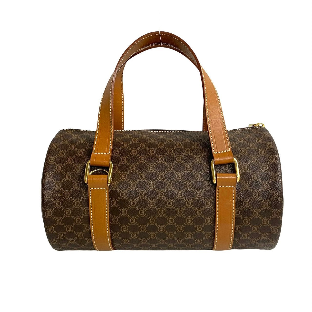 CELINE Handbag Leather, PVC Brown Macadam Blason Pattern Women Used Authentic
