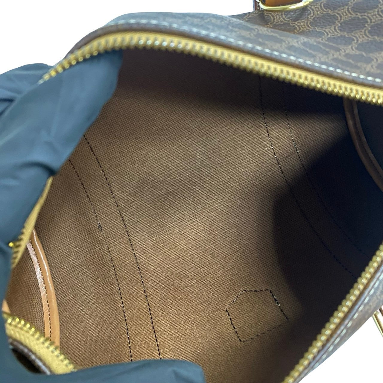 CELINE Handbag Leather, PVC Brown Macadam Blason Pattern Women Used Authentic