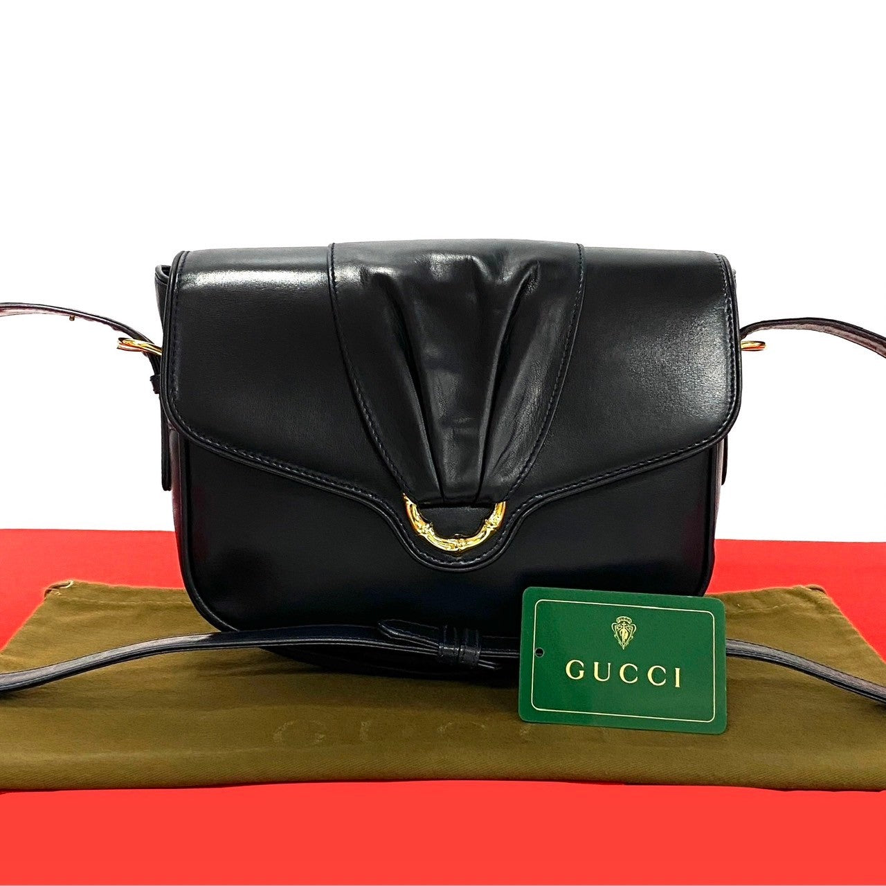 GUCCI Shoulder Bag leather black Bamboo Metal Old Gucci Women Used Authentic