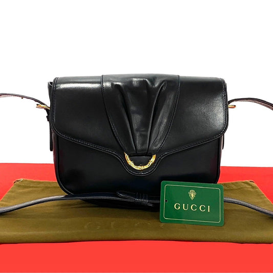 GUCCI Shoulder Bag leather black Bamboo Metal Old Gucci Women Used Authentic
