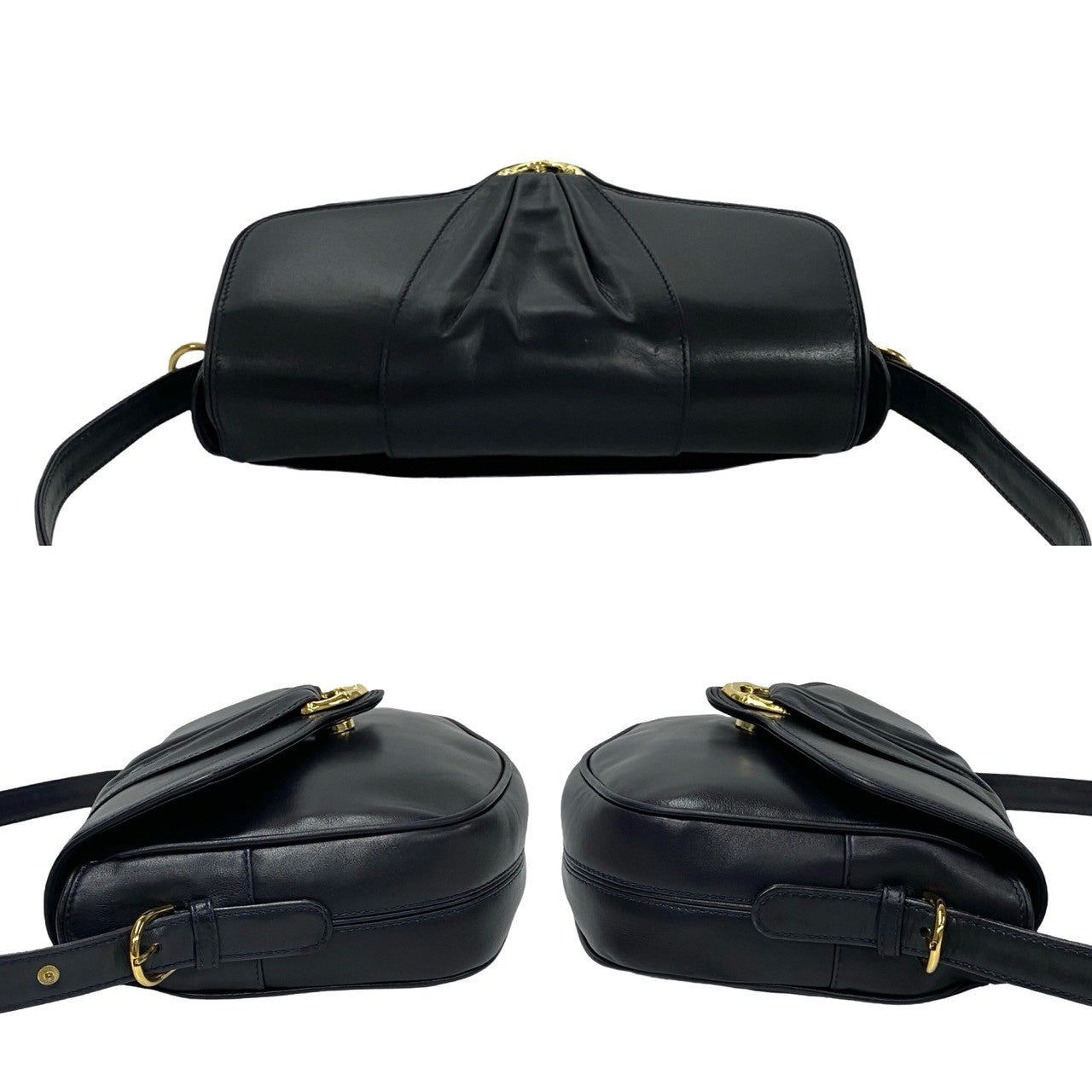 GUCCI Shoulder Bag leather black Bamboo Metal Old Gucci Women Used Authentic