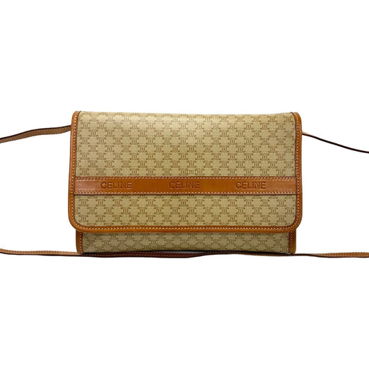 CELINE Shoulder Bag Leather, PVC Brown Macadam Blason Triomphe Pattern Women Used Authentic