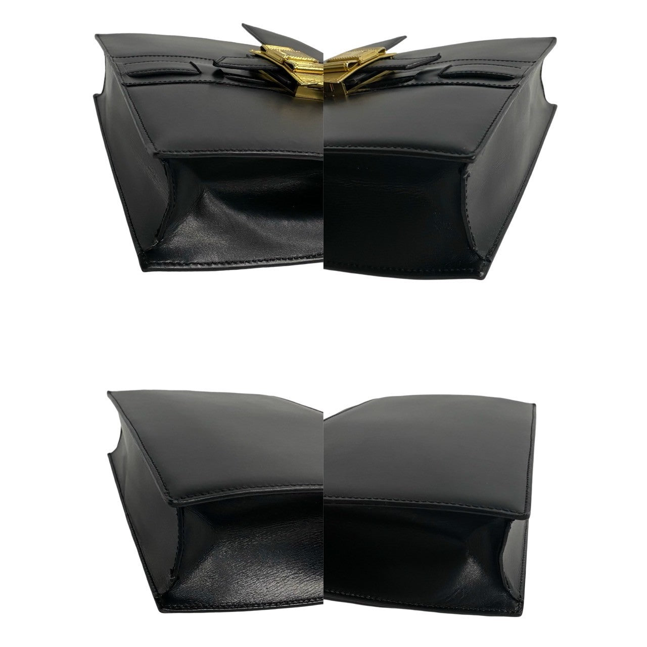 CELINE Handbag Calfskin, Leather black Ribbon logo Metal Women Used Authentic