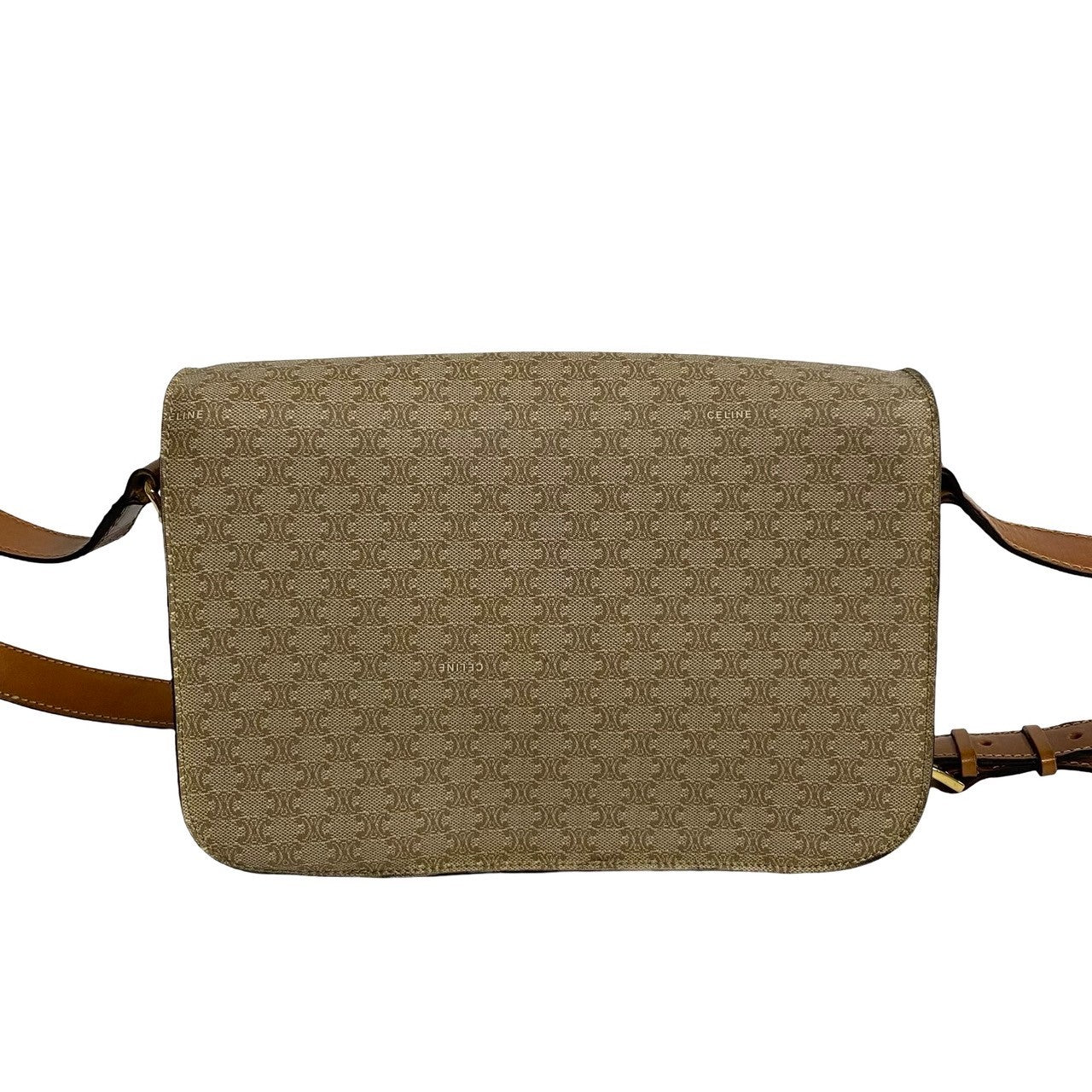 CELINE Shoulder Bag Leather, PVC Brown Macadam Blason Pattern Women Used Authentic