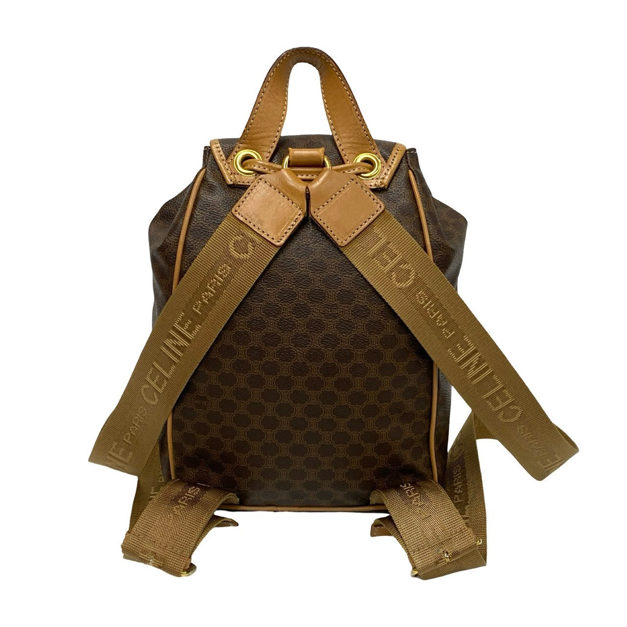 CELINE Backpack Leather, PVC Brown Macadam Blason Pattern logo ring Metal Women Used Authentic