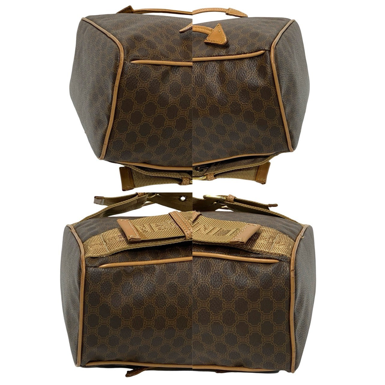 CELINE Backpack Leather, PVC Brown Macadam Blason Pattern logo ring Metal Women Used Authentic