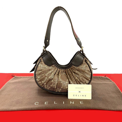CELINE Handbag Leather, Canvas Brown Triomphe logo Pattern Women Used Authentic