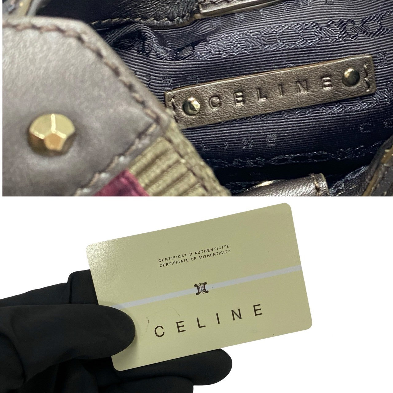 CELINE Handbag Leather, Canvas Brown Triomphe logo Pattern Women Used Authentic