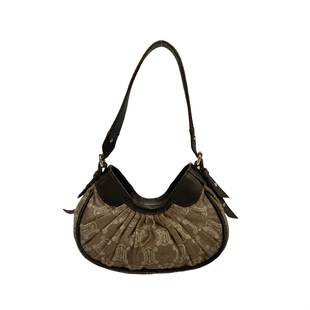 CELINE Handbag Leather, Canvas Brown Triomphe logo Pattern Women Used Authentic