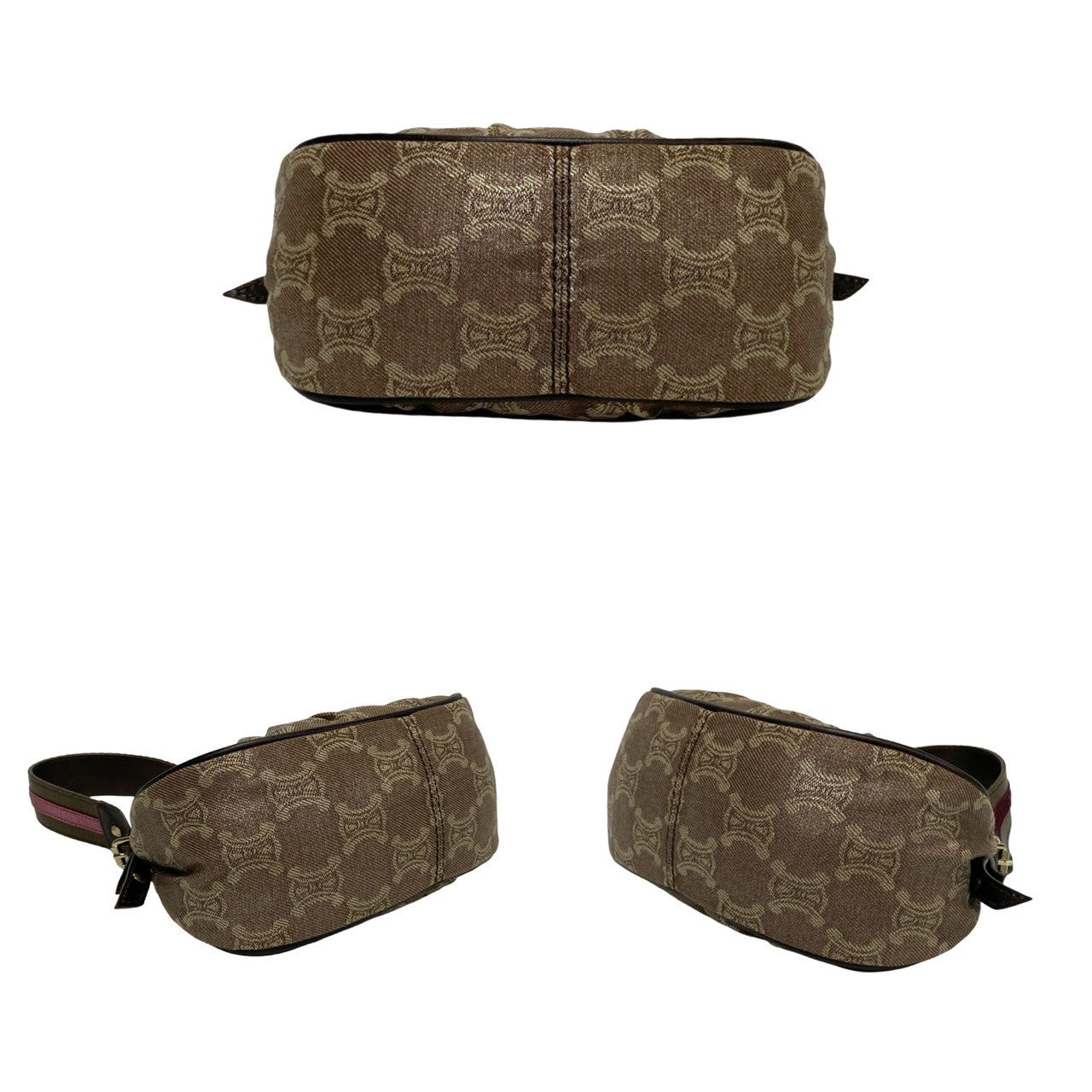 CELINE Handbag Leather, Canvas Brown Triomphe logo Pattern Women Used Authentic