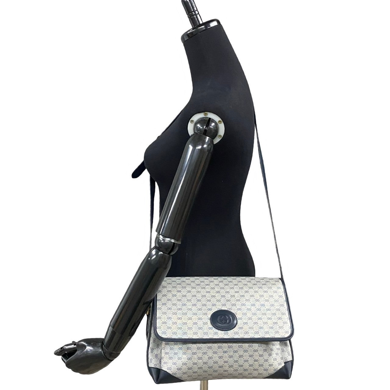 GUCCI Shoulder Bag Leather, PVC Navy Micro GG logo Women Used Authentic