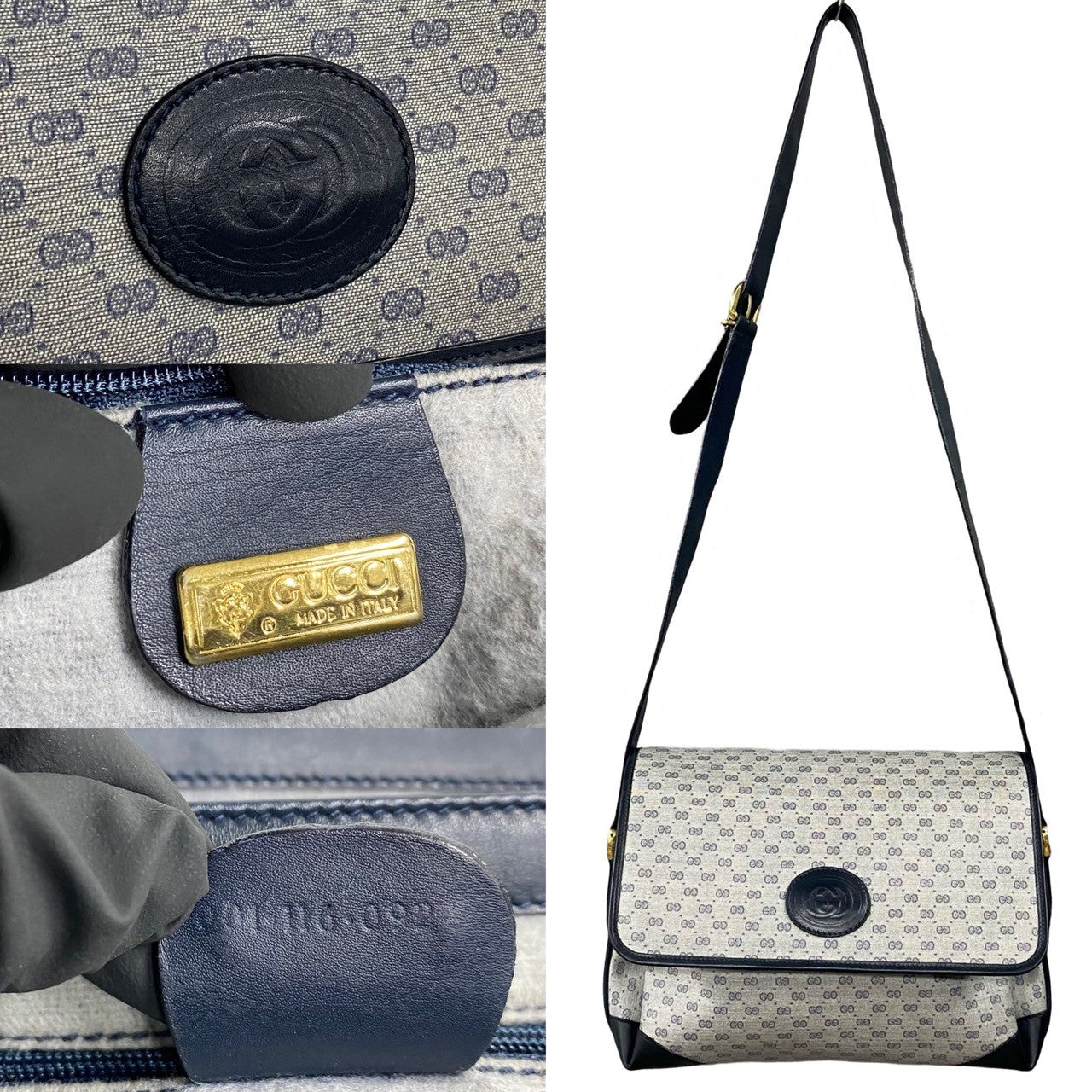 GUCCI Shoulder Bag Leather, PVC Navy Micro GG logo Women Used Authentic