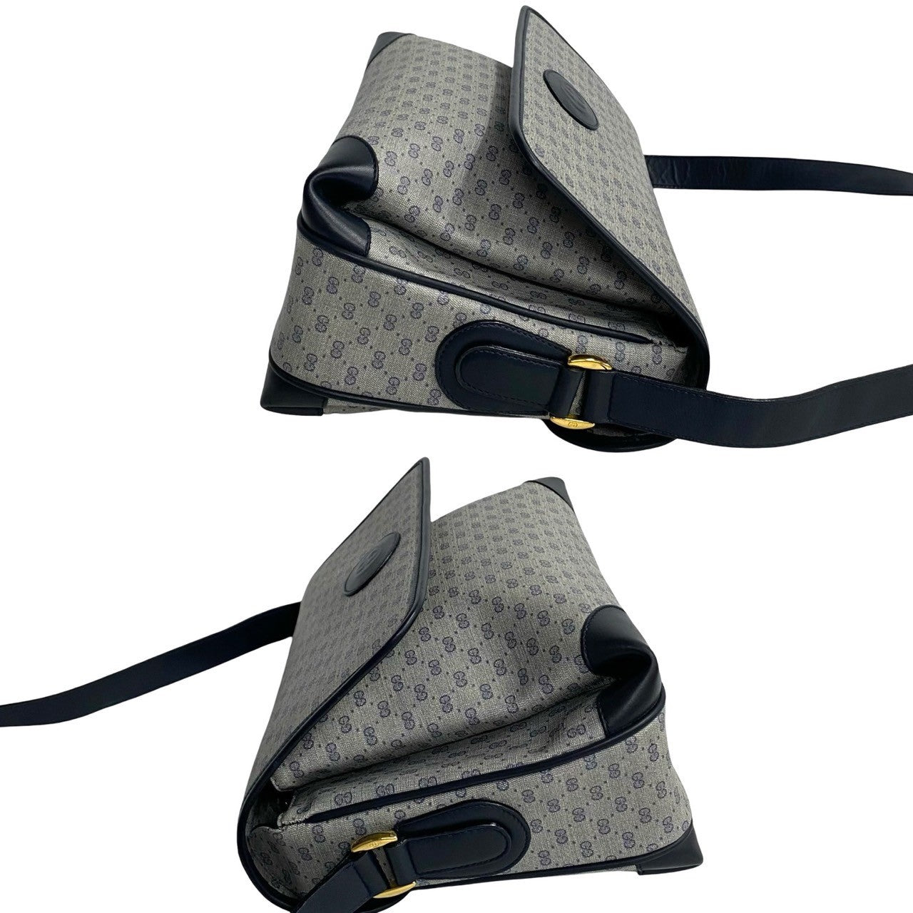 GUCCI Shoulder Bag Leather, PVC Navy Micro GG logo Women Used Authentic