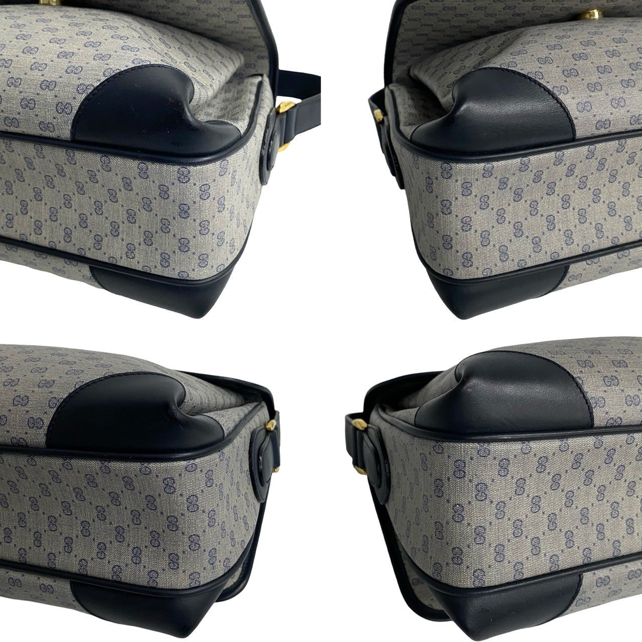 GUCCI Shoulder Bag Leather, PVC Navy Micro GG logo Women Used Authentic