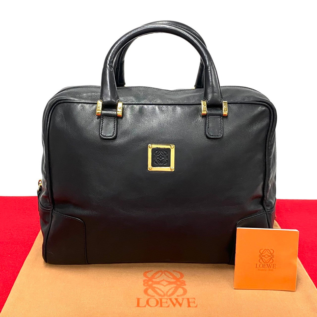 LOEWE Handbag leather black Anagram logo mens(Unisex) Used Authentic