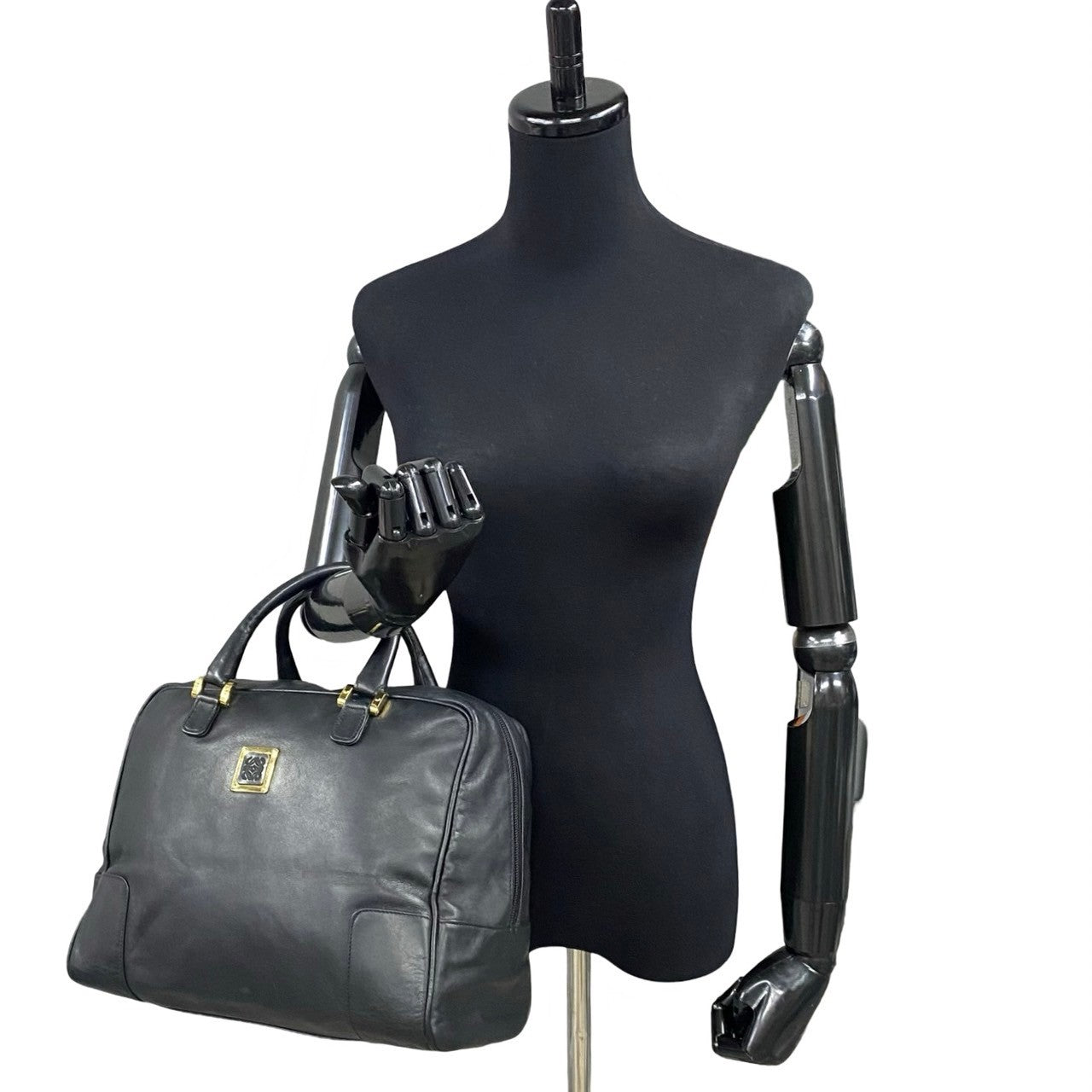LOEWE Handbag leather black Anagram logo mens(Unisex) Used Authentic