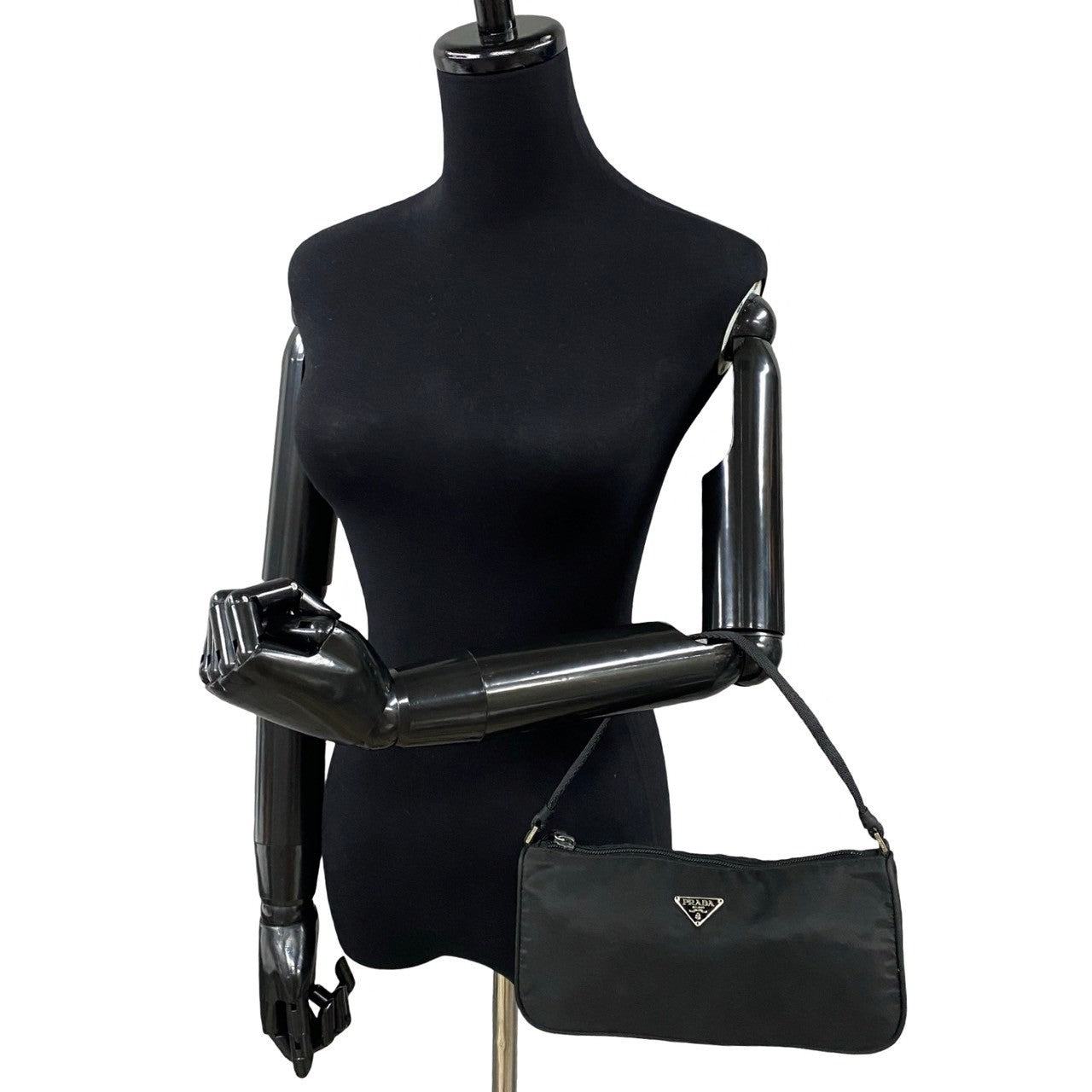 PRADA Handbag Nylon black Triangle Logo Metal Women Used Authentic