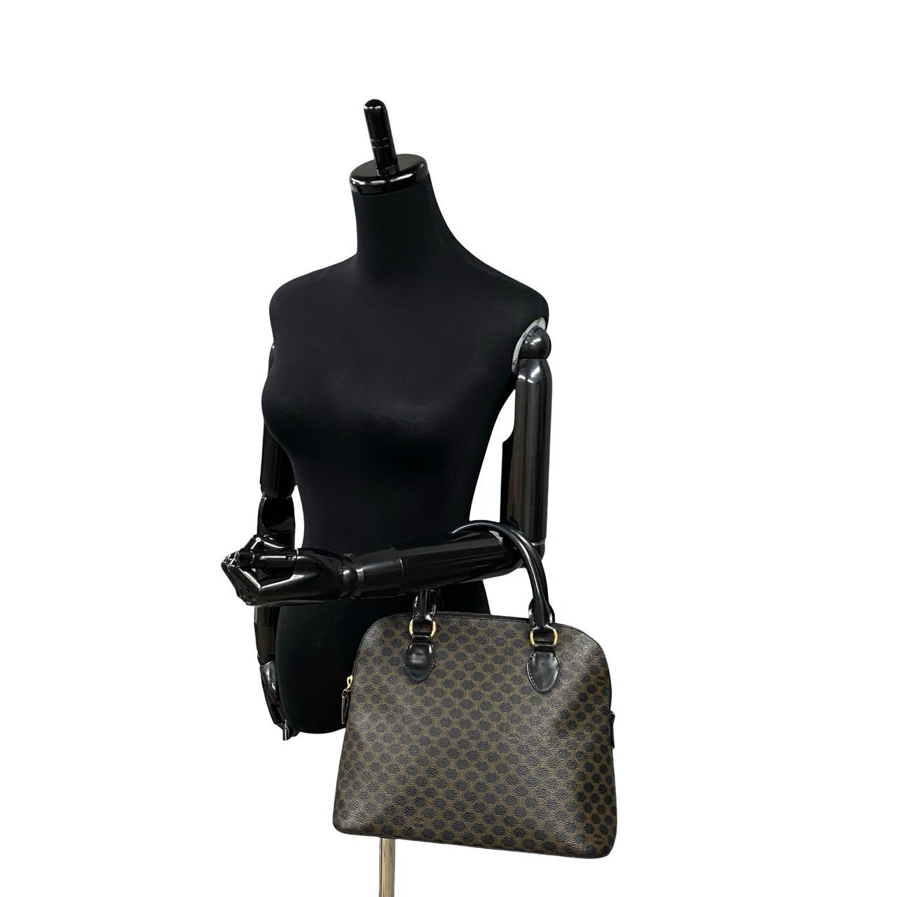 CELINE Handbag Leather, PVC black Macadam Blason Triomphe Pattern Women Used Authentic